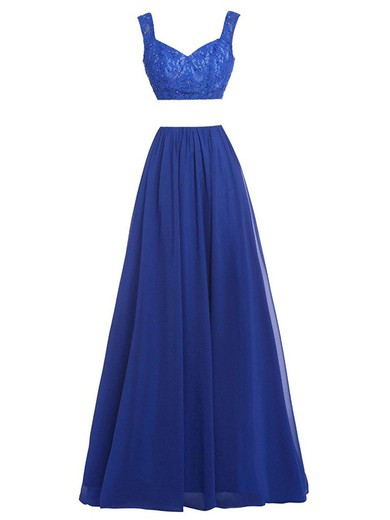 Royal Blue A-line Sweetheart Lace Chiffon with Sequins Floor-length Affordable Two Piece Prom Dresses #JCD020103349