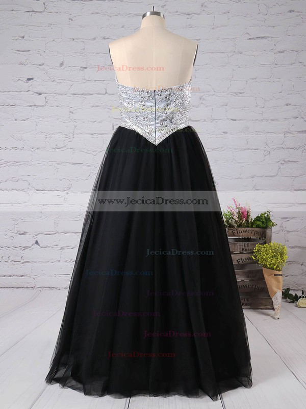 Princess Sweetheart Black Tulle with Beading Floor-length Perfect Plus Size Prom Dresses #JCD020103399