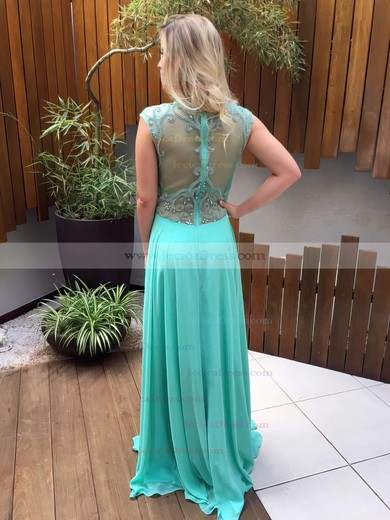 Famous A-line Chiffon Tulle with Beading Floor-length V-neck Prom Dresses #JCD020103445