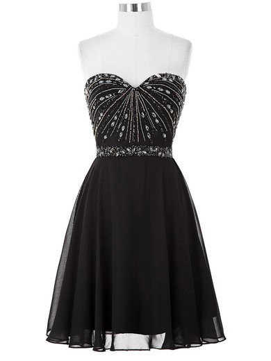 Cute Black A-line Sweetheart Chiffon with Beading Lace-up Short/Mini Prom Dresses #JCD020103451