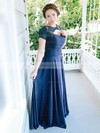 Wholesale A-line Scoop Neck Chiffon Appliques Lace Floor-length Short Sleeve Prom Dresses #JCD020103469