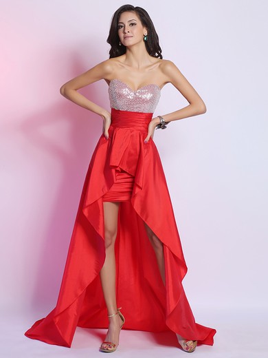 Inexpensive High Low Taffeta Sequins Asymmetrical Sweetheart Prom Dress #JCD02014269