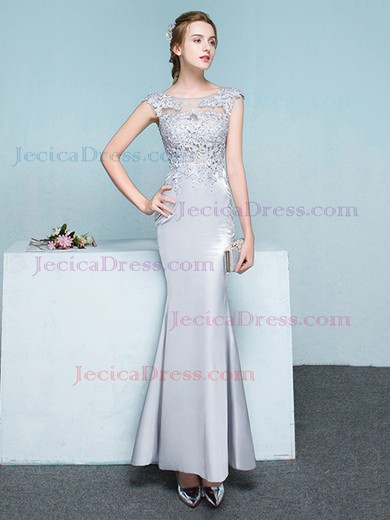 Fabulous Trumpet/Mermaid Scoop Neck Tulle Silk-like Satin Appliques Lace Ankle-length Prom Dresses #JCD020103472