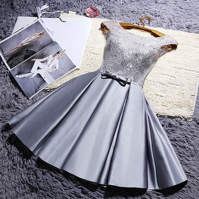 Sweet A-line Scoop Neck Satin Lace Sashes / Ribbons Lace-up Short/Mini Prom Dresses #JCD020103476