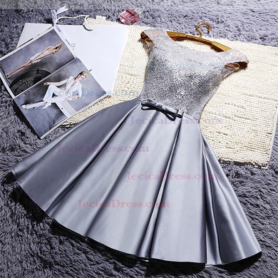 Sweet A-line Scoop Neck Satin Lace Sashes / Ribbons Lace-up Short/Mini Prom Dresses #JCD020103476