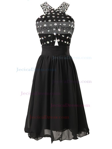 Halter A-line Black Chiffon with Beading Wholesale Short/Mini Prom Dresses #JCD020103485