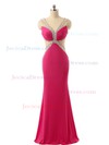 V-neck Sheath/Column Chiffon Tulle with Beading Floor-length Elegant Backless Prom Dresses #JCD020103493