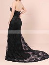 Latest Trumpet/Mermaid Sweetheart Tulle with Appliques Lace Sweep Train Black Prom Dresses #JCD020103497