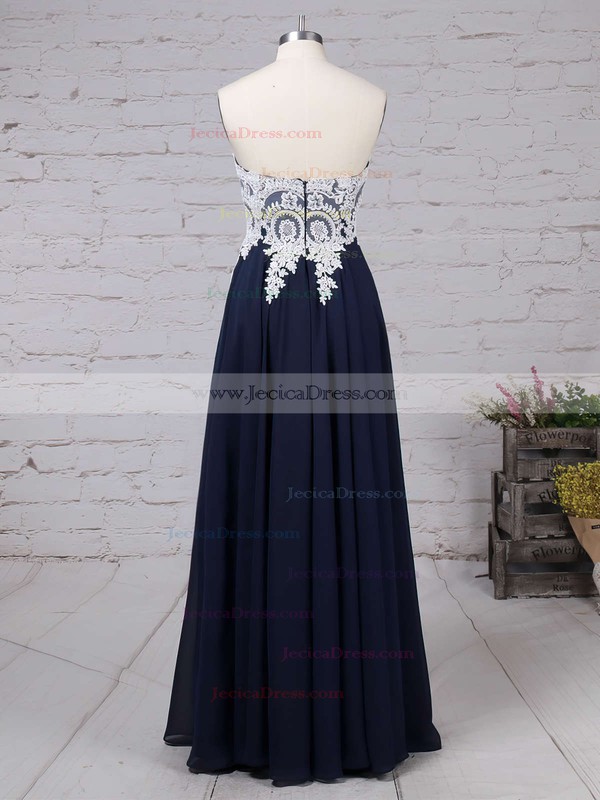 Graceful A-line Sweetheart Chiffon with Appliques Lace Floor-length Dark Navy Prom Dresses #JCD020103501