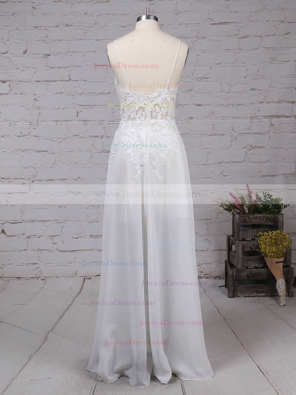 New Arrival A-line Chiffon with Appliques Lace Floor-length V-neck Prom Dresses #JCD020103508