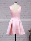 A-line V-neck Satin with Ruffles Casual Short/Mini Prom Dresses #JCD020103512