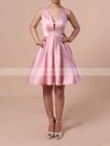 A-line V-neck Satin with Ruffles Casual Short/Mini Prom Dresses #JCD020103512