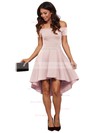 Asymmetrical A-line Off-the-shoulder Satin with Ruffles Casual High Low Prom Dresses #JCD020103520