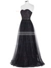 Inexpensive A-line Sweetheart Lace Tulle with Ruffles Floor-length Black Prom Dresses #JCD020103532