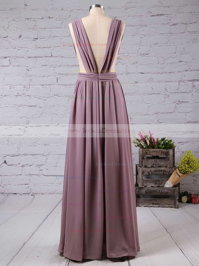 Modern V-neck A-line Chiffon with Split Front Floor-length Prom Dresses #JCD020103543