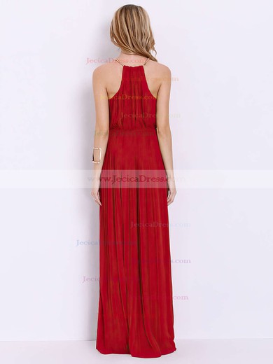 Casual A-line Scoop Neck Chiffon with Sashes / Ribbons Floor-length Prom Dresses #JCD020103547