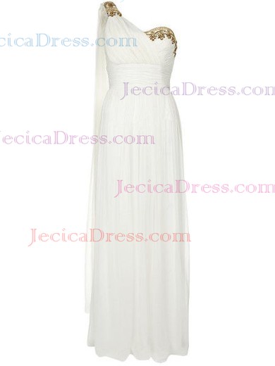 A-line Ivory Chiffon with Ruffles Floor-length Affordable One Shoulder Prom Dresses #JCD020103554