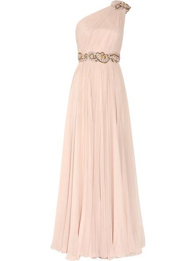 Inexpensive A-line Chiffon with Beading Floor-length One Shoulder Prom Dresses #JCD020103556