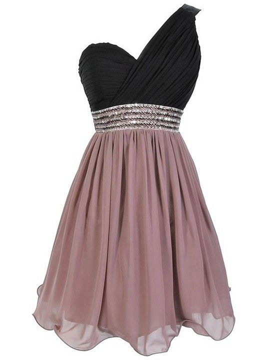 For Cheap A-line Chiffon with Beading Short/Mini One Shoulder Prom Dresses #JCD020103557