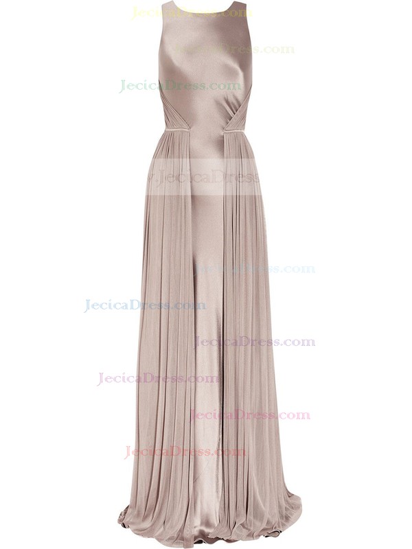 A-line Scoop Neck Tulle Silk-like Satin with Ruffles Floor-length New Style Prom Dresses #JCD020103558