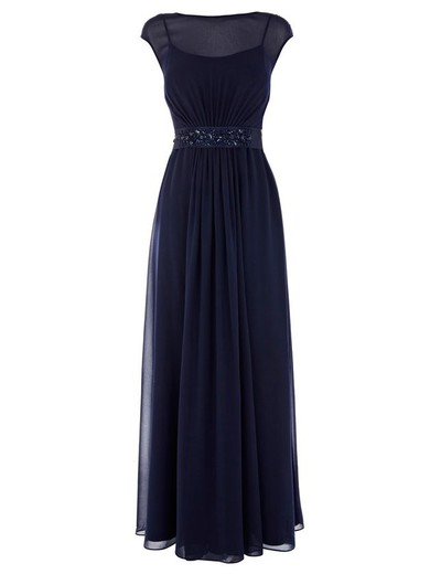 A-line Scoop Neck Chiffon Sashes / Ribbons Floor-length Cap Straps Online Dark Navy Prom Dresses #JCD020103562