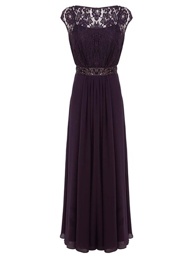 Graceful A-line Scoop Neck Lace Chiffon with Sashes / Ribbons Floor-length Long Prom Dresses #JCD020103563