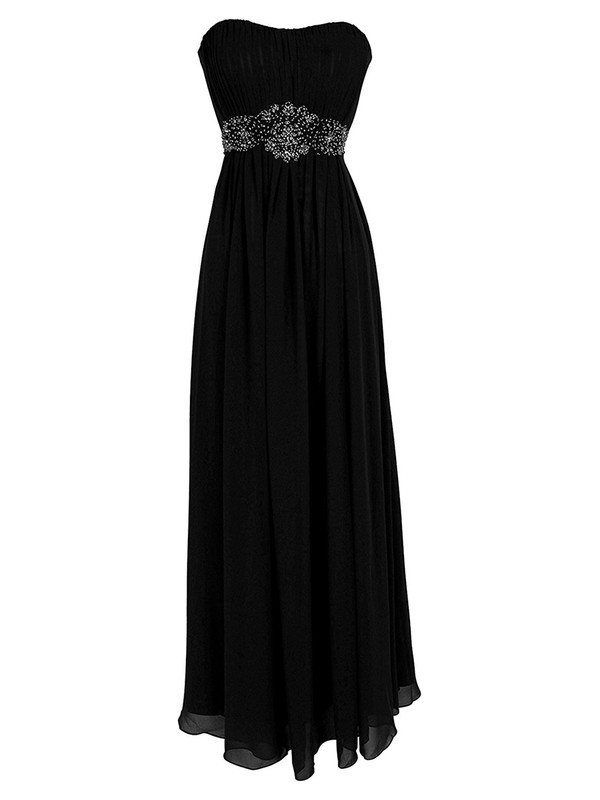 Empire Sweetheart Chiffon with Beading Floor-length Discounted Black Prom Dresses #JCD020103564