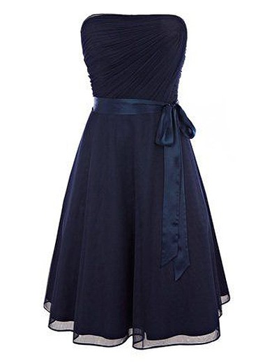 Wholesale Dark Navy A-line Chiffon with Sashes / Ribbons Short/Mini Strapless Prom Dresses #JCD020103567