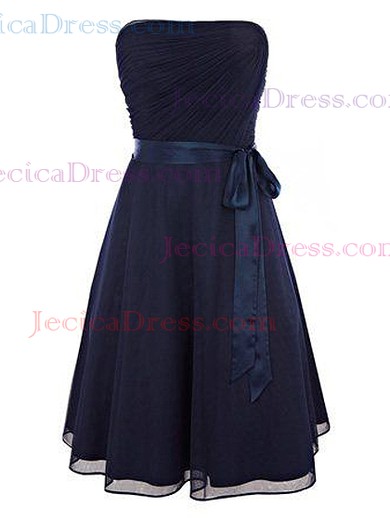 Wholesale Dark Navy A-line Chiffon with Sashes / Ribbons Short/Mini Strapless Prom Dresses #JCD020103567