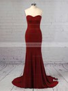 Trumpet/Mermaid Sweetheart Silk-like Satin Ruffles Sweep Train Top Red Backless Prom Dresses #JCD020103568