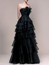 Exclusive A-line Black Tulle with Sashes / Ribbons Floor-length Strapless Prom Dresses #JCD020103572