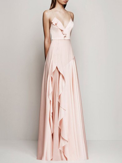Glamorous A-line V-neck Chiffon with Ruffles Floor-length Prom Dresses #JCD020103573