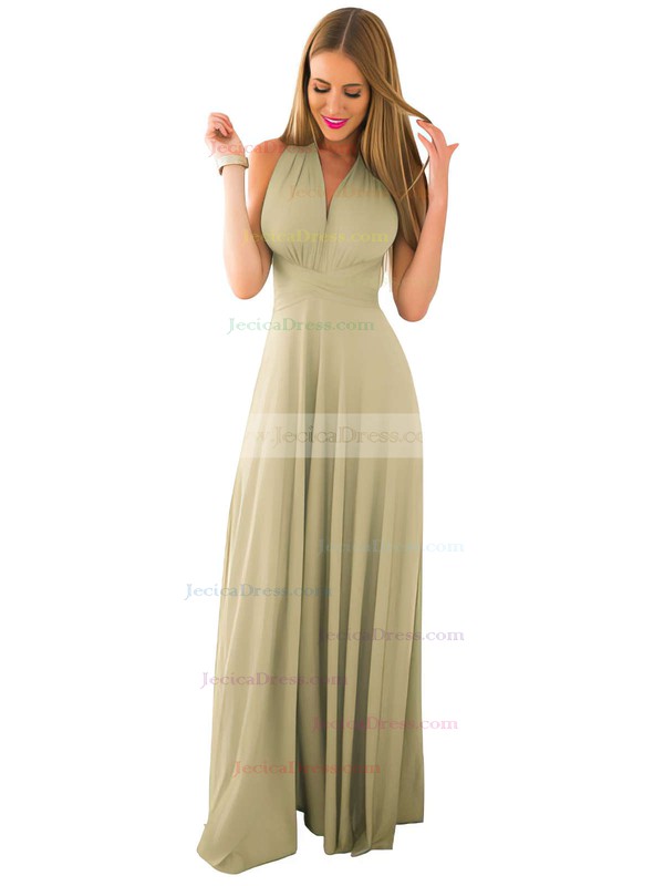 A-line V-neck Jersey Ruffles Floor-length Backless Casual Prom Dresses #JCD020103580