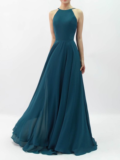 Simple A-line Square Neckline Chiffon with Ruffles Floor-length Backless Prom Dresses #JCD020103581