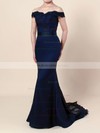 Trumpet/Mermaid Off-the-shoulder Stretch Crepe Sashes / Ribbons Sweep Train Popular Backless Prom Dresses #JCD020103589
