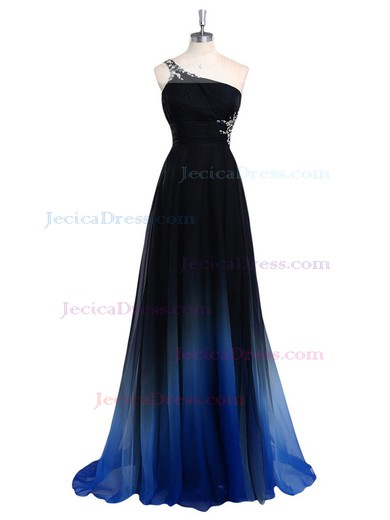Trendy Multi Colours Empire One Shoulder Chiffon Beading Sweep Train Backless Prom Dresses #JCD020103597