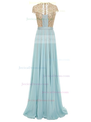 Beautiful A-line Chiffon Tulle Appliques Lace Floor-length Cap Straps V-neck Prom Dresses #JCD020103598