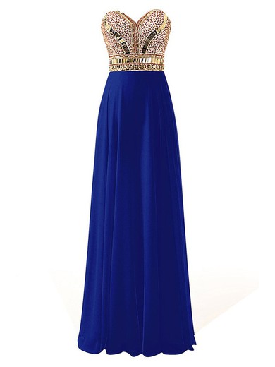Royal Blue A-line Sweetheart Chiffon with Beading Floor-length Custom Backless Prom Dresses #JCD020103609