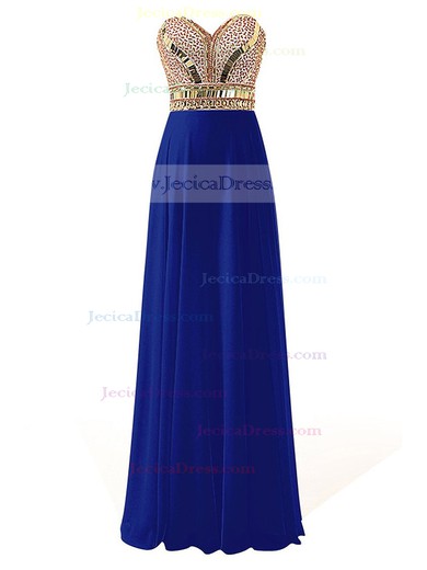 Royal Blue A-line Sweetheart Chiffon with Beading Floor-length Custom Backless Prom Dresses #JCD020103609