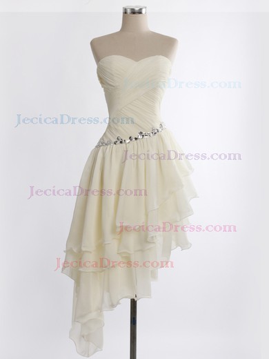 Beautiful High Low A-line Sweetheart Chiffon with Beading Asymmetrical Prom Dresses #JCD020103611