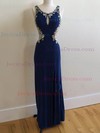 Online Scoop Neck Royal Blue Chiffon Tulle with Beading Floor-length Sheath/Column Prom Dresses #JCD020103614