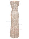 Sparkly Scoop Neck Champagne Sequined with Beading Floor-length Sheath/Column Prom Dresses #JCD020103616