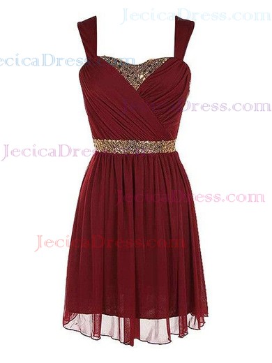 Promotion Burgundy A-line Sweetheart Chiffon with Beading Short/Mini Prom Dresses #JCD020103630