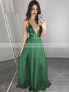 Hot A-line V-neck Tulle with Split Front Floor-length Backless Prom Dresses #JCD020103637