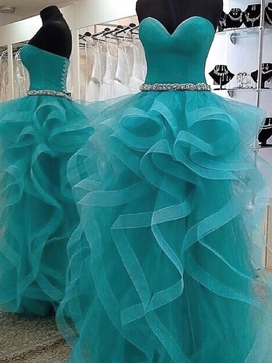Boutique Princess Sweetheart Tulle with Sashes / Ribbons Floor-length Prom Dresses #JCD020103650