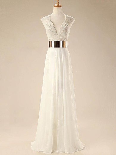 Classy A-line Chiffon with Sashes / Ribbons Floor-length V-neck Long Prom Dresses #JCD020103651