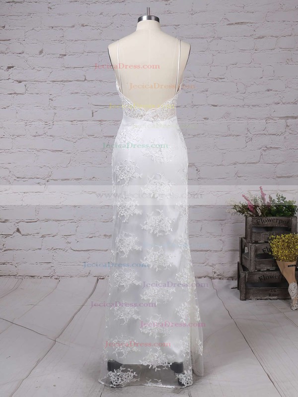 V-neck Sheath/Column Tulle Split Front Floor-length Sexy Backless Prom Dresses #JCD020103652