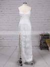 V-neck Sheath/Column Tulle Split Front Floor-length Sexy Backless Prom Dresses #JCD020103652