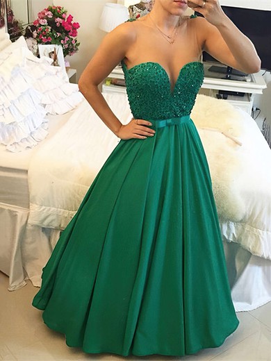 Elegant Princess Scoop Neck Satin Tulle with Sashes / Ribbons Floor-length Prom Dresses #JCD020103654