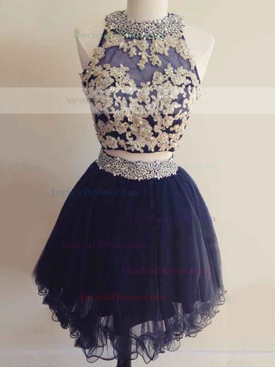 Short/Mini A-line Scoop Neck Tulle with Beading Cute Open Back Two Piece Prom Dresses #JCD020103655